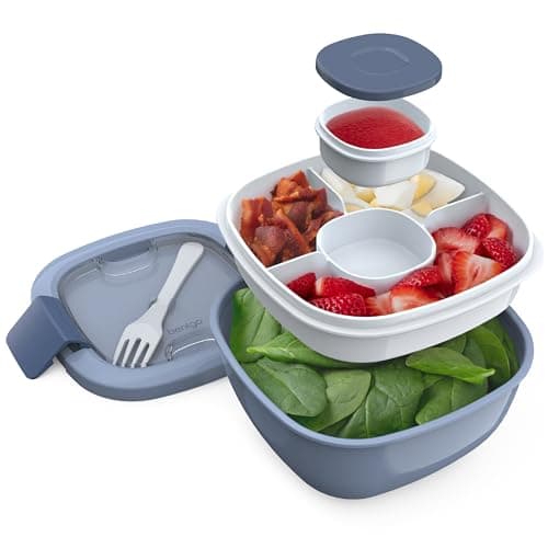 Best Salad Containers #9 from Bentgo Bentgo Salad Container - 54 oz Bowl with 4-Compartment Toppings Tray, Leak-Proof Dressing Container, Reusable Fork, BPA-Free Lunch Box for Meal Prep & Food Storage; Removable Bento Tray (Slate)