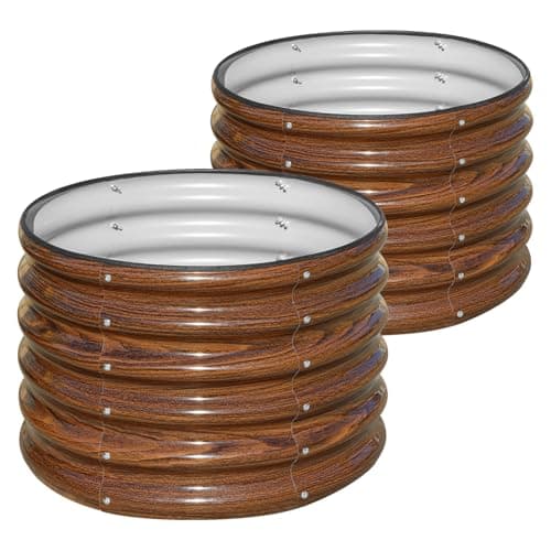 Best Tall Outdoor Metal Raised Garden Beds #10 from SnugNiture SnugNiture Raised Garden Bed, 2 PCS 2×2×1.5ft Round Galvanized Outdoor Planter Box, 17" Tall Deep Metal Garden Bed Kit for Planting Vegetables, Fruits, Flowers, Brown