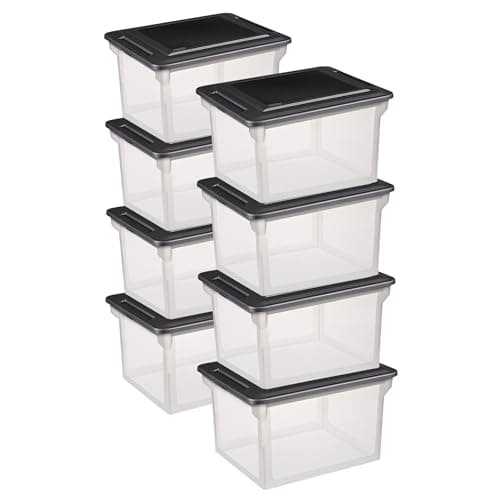 Best Plastic File Boxes #4 from Sterilite Sterilite 8 Pack File Box Organizer Storage Tote, Clear Bankers Box with Black Lid