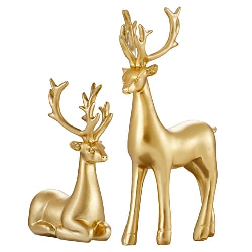 Best Christmas Decors for Table #5 from LULU Deer Christmas Decorative Gift 2PCS Deer Sculpture 3D Geometric Deer Ornaments Used to Set Off The Festive Atmosphere Fireplace Dining Table Living Room Decoration (Gold Smooth)