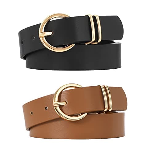 Best Belts for Jeans #8 from VONMELLI VONMELLI 2 Pack Women's Leather Belts for Jeans Pants Fashion Gold Buckle Ladies Belt Black Brown M