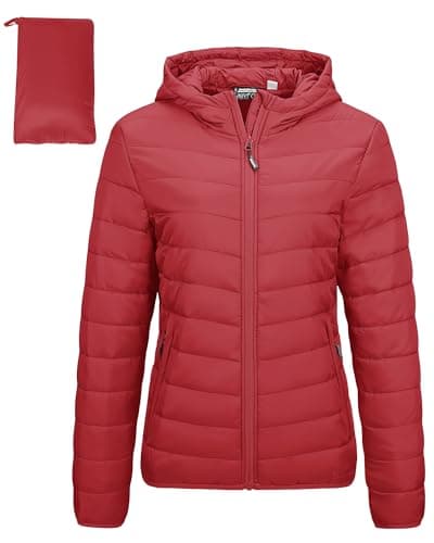 Best Packable Puffer Jackets for Travel #5 from Outdoor Ventures Outdoor Ventures Women's Packable Lightweight Full-Zip Puffer Jacket with Hood Quilted Winter Coat