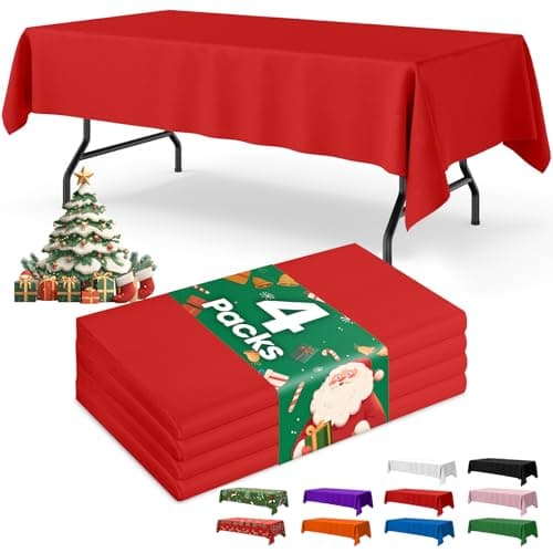 Best Red Tableclothes #8 from Niuara Niuara Red Plastic Table Cloth - 4 Pack 54" × 108" Rectangle Disposable Tablecloths for 6FT Tables, Waterproof Table Cover for Party, Holiday & Gathering Use