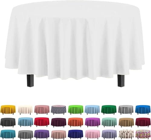 Best Round Tableclothes #8 from Exquisite 12-Pack Premium Plastic Tablecloth 84in. Round Table Cover - White
