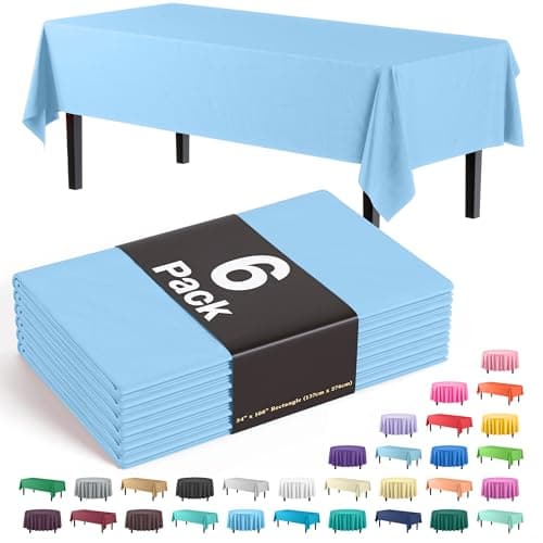 Best Blue Tableclothes #5 from Party Solids Party Solids 6-Pack Premium Plastic Tablecloth 54in. x 108in. Rectangle Plastic Table Cover - Light Blue