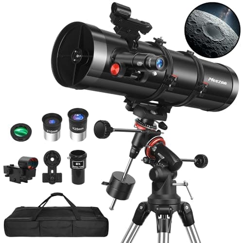 Best Telescopes for Adults #10 from MEEZAA MEEZAA Telescope, 150EQ Newtonian Reflector Telescope for Adults Astronomy Beginners, Professional Astronomical Telescopes with Equatorial Mount, Phone Adapter, Tripod, Moon Filter and Large Carry Bag