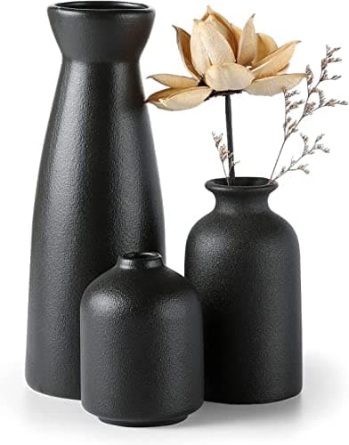 Best Black Ceramic Vases #7 from CEMABT CEMABT Black Ceramic vase Set-3 Small Flower vases for Decor,Modern Boho Farmhouse Home Decor,Decorative vase for Pampas Grass&Dried Flowers,idea Shelf,Table,Bookshelf ๏ผEntryway- Distressed