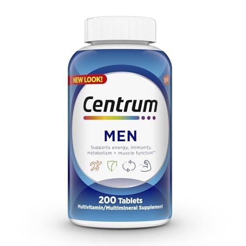 Best Multivitamins for Men #7 from Centrum Centrum Multivitamin for Men, Multivitamin/Multimineral Supplement with Vitamin D3, B Vitamins and Antioxidants, Gluten Free, Non-GMO Ingredients -Tablet 200 Count