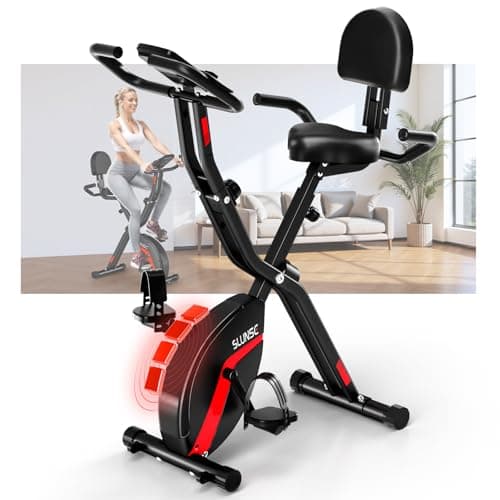 Best Exercise Bikes #6 from SLUNSE Folding Exercise Bike, SLUNSE 4 IN 1 Foldable Stationary Bike for Home, Indoor Cycling Bike with 16 Level Adjustable Magnetic Resistance, 350LBS Weight Capacity, Soft Seat Backrest For Fitness Workout