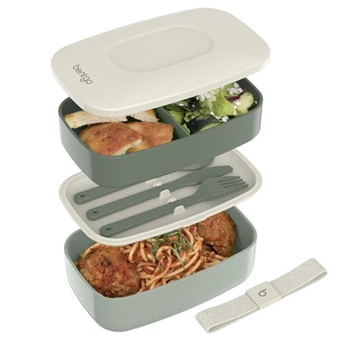 Best Bento lunch boxes #10 from Bentgo Bentgo Classic - Adult Bento Box, Stackable 3-Compartment Lunch Box with Removable Utensil Set and Sealing Strap, BPA-Free, Food Container Ideal for Meal Prep, Work, and On the Go (Khaki Green)