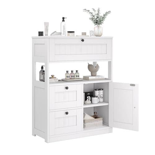 Best Bathroom Cabinets #3 from GRUSIGN GRUSIGN Bathroom Cabinet, Modern Bathroom Floor Storage Cabinet Organizer with 1 Door and 3 Drawers, Freestanding Cupboard for Kitchen/Living Room Use