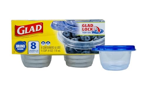 Best Small Containers with Lids #3 from Glad Glad GladWare Mini Round Food Storage Containers - Small Meal Container Holds up to 4 Ounces of Food - Lock Tight Seal, 8 Count
