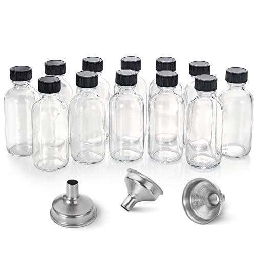 Best Small Containers with Lids #8 from AOZITA 12 Pack, 2 oz Small Clear Glass Bottles w/Lid & 3 Funnels - 60ml Boston Shot Bottles for Health, Immunity, Potion, Wellness, Sample, Ginger, Juice - Mini Personal Care & Beauty Travel Bottle