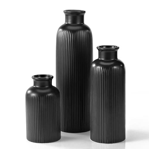 Best Black Vases #10 from GUKJOB Small Black Ceramic Vase Set of 3, Boho Modern Black Flower Vase Room Decor, Farmhouse Decor, Vases for Your Kitchen, Bathroom, Bedroom, Living Room, Office&Shelf Centerpiece Table Decorations