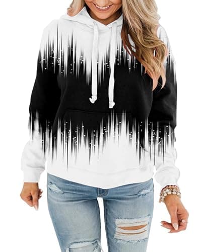 Best Pink Hoodies for Women #5 from BeadChica BeadChica Women's Casual Hoodies Crew Neck Long Sleeve Sweatshirts With Pocket Lightweight Pullover Tops-Stripe-M