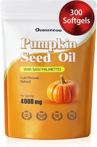 Best Pumpkin Seed Oils #10 from OOUUEEOO OOUUEEOO Pumpkin Seed Oil 4000mg Softgels | with Saw Palmetto Capsules | Cold Pressed,Essential Fatty Acids & Phytosterols | Supports Hair,Youthful Skin,Bladder & Prostate Health,300 Softgels
