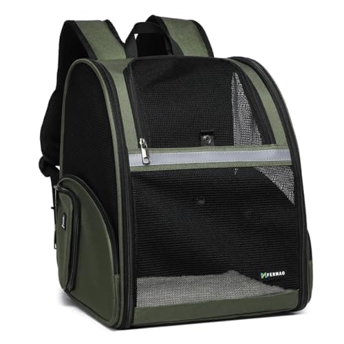 Best Portable Pet Carrier Backpackы with Ventilation #10 from FERMAO Cat Backpack Carrier for Small Dogs and Medium cat Puppy Kitten Bunny Pet Carrier Backpack Collapsible with Fully Ventilated Mesh with Safety Leash (DarkGreen, 12.9" L x 10.62" W x 15.5" H - M)