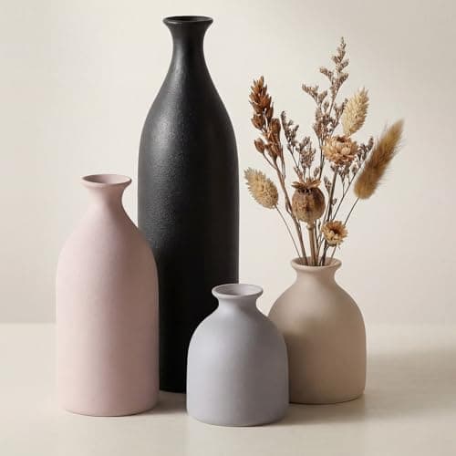 Best Decorative Vases #2 from Dandat Dandat Ceramic Vase Set of 4, Modern Decorative Ceramic Vases Rustic Pottery Centerpiece Table Decor for Farmhouse Bouquet Pampas Grass Dried Fresh Flowers, Living Room, Kitchen, Bedroom(Brown)