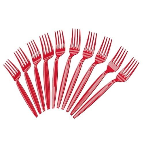 Best Red Plastic Forks #2 from Blue Orchards Red Plastic Forks (24 Pack) - Red Parties, Durable Plasticware, Colored Forks, Utensils, Disposable Cutlery for Occasions, Party Forks, Halloween Party