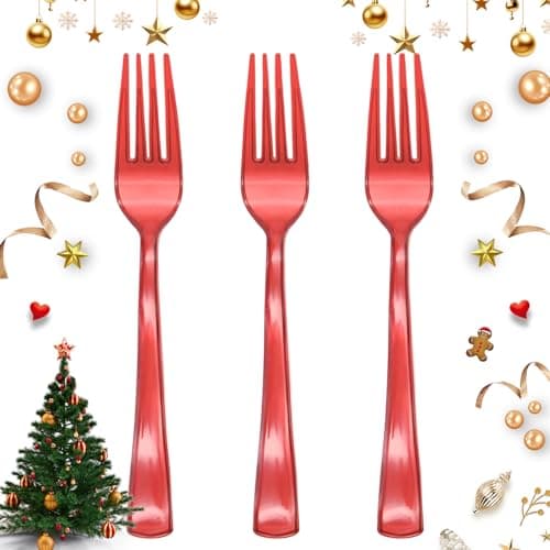 Best Red Plastic Forks #5 from joy akkess 50 Pcs Red Plastic Forks, Red Plastic Utensils Heavy Duty, Disposable Plastic Cutlery Include 50 Forks for Birthday, Wedding, BBQ, Picnic, Christmas