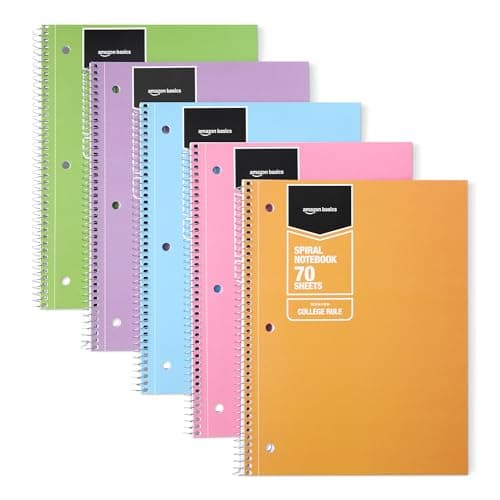 Best Spiral Notebooks #10 from Amazon Basics Amazon Basics Notebooks, College-Ruled School Spiral Notebook, For Work and School, 70 Sheets, 10.5" x 8", Assorted Pastel Solid Colors, 5-Pack