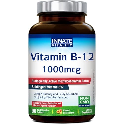 Best Vitamins B12 #3 from Innate Vitality Innate Vitality Vitamin B12 1000mcg, Sublingual Methylcobalamin, for Energy Metabolism, Mental Clarity, Nervous System Health, Peach Flavor, Zero Sugar, 90 Fast Dissolve Tablets