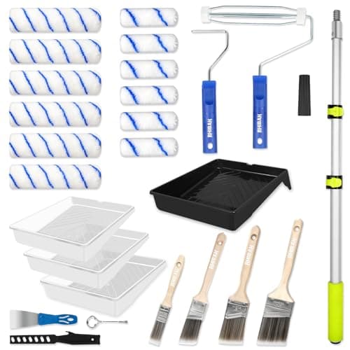 Best Paint Roller Sets #5 from Rhibak Rhibak Paint Roller Kit with Extension Pole, 27 Piece Set, 2 to 4 Ft Pole, 4"9" Paint Rollers, Paint Brushes Set for Professional Painting,House Paint Roller for All Latex and Oil Paints & Stains