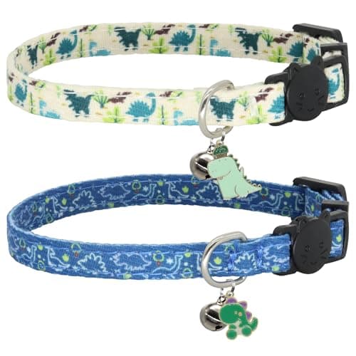 Best Cat Collars #10 from Giecooh Giecooh Cat Collar Breakaway, 2 Pack Cotton Cats Collars with Bells, Cute Dinosaurs Shaped for Girl Boy Kittens
