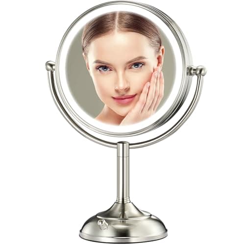 Best Makeup Mirrors #5 from VESAUR Professional 8.5" Large Lighted Makeup Mirror with Brighter Lights, 1X/10X True HD Magnifying Mirror with 3 Color Dimmable Lights, 90 Shadowless LEDs, 360°Swivel Seamless Vanity Mirror, Pearl Nickel