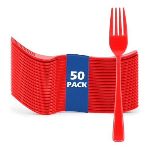 Best Red Plastic Forks #3 from ZLMTZDJD ZLMTZDJD 50 PCS Plastic Forks Bulk- Forks Disposable for Parties, Picnics, Weddings, Engagements and Special Events (red)