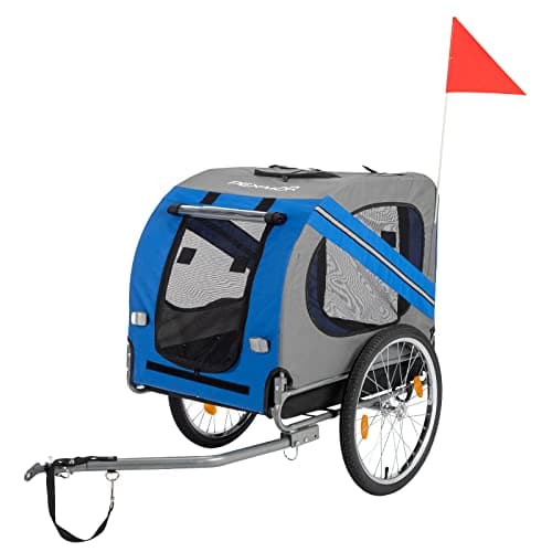 Best Bike Trailers for Dogs #1 from PEXMOR PEXMOR Dog Bike Trailer, Folding Bike Trailer for Dogs, Pet Trailer Cart for Bicycle, Bike Cargo Wagon Carrier Attachment w/Universal Hitch & 20" Quick Release Wheel Blue