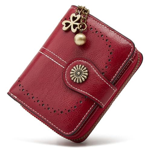 Best Red Wallets #4 from BVEOGMRO BVEOGMRO Small Wallet for Women Leather Bifold Compact RFID Blocking with Zipper Coin Pocket