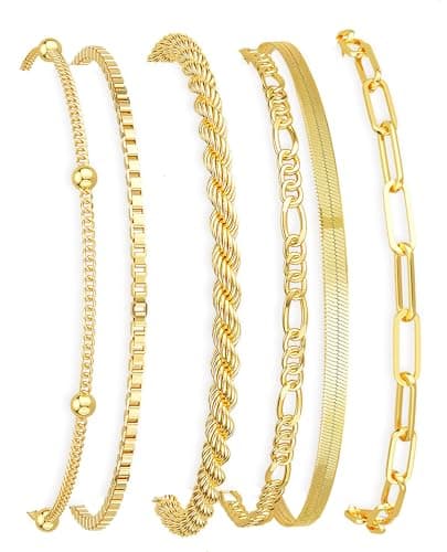 Best Gold Bracelets for Women #8 from DEARMAY DEARMAY 14K Gold Plated Bracelets for Women Jewelry Sets Stack Trendy Dainty Stackable Paperclip Rope Snake Box Figaro Chain Bracelets Pack Costume Fashion Gifts