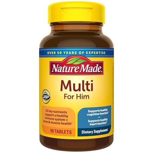 Best Multivitamins for Men #9 from Nature Made Nature Made Multivitamin for Him, Mens Multivitamins with No Iron, Daily Nutritional Support, Nature Made Multi Mens Vitamins & Minerals, 90 Tablets, 90 Day Supply