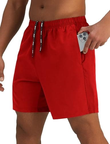 Best Moisture-Wicking Running Shorts #9 from Pesfix Pesfix Mens 7'' Lightweight Athletic Shorts Quick Dry Gym Workout Running Shorts with Zipper Pockets Red,Small