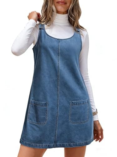 Best Denim Dresses #5 from Dokotoo Dokotoo Denim Dress Womens Fashion Casual Sleeveless Crewneck Western Jean Dress Cowgirl Outfits Country Plus Size Denim Overalls for Women Mini Shift Jumper Dresses with Pockets Ashleigh Blue S