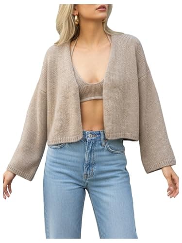 Best Cardigan for Women #10 from Floerns Floerns Women's Long Sleeve Oversized Elegant V Neck Cardigan Sweaters Knit Open Front Fall Trendy Coat Khaki Small