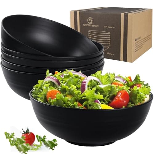 Best Soup Bowls #10 from Greentainer Greentainer Unbreakable Large Salad Bowls, 76 oz Plastic Serving Bowl Set of 6, Lightweight Black Bowl for Soup, Cereal, Fruit, Popcorn, Dishwasher & Microwave Safe