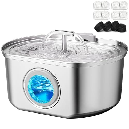 Best Cat Water Fountains with Triple Filtration #9 from Neareal Cat Water Fountain Stainless Steel - Pet Drinking Fountain for Cats Indoor - 3.2L/108oz Automatic Water Dispenser with Watering Level Window (4 Filter)