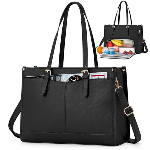 Best Maxtop Backpackes #6 from RAINSMORE RAINSMORE Lunch Tote Bag for Women 15.6 Inch Laptop Bags with Insulated Lunch Compartment Large Leather Quilted Computer Tote for Teacher Nurse Work Collage Casual Black