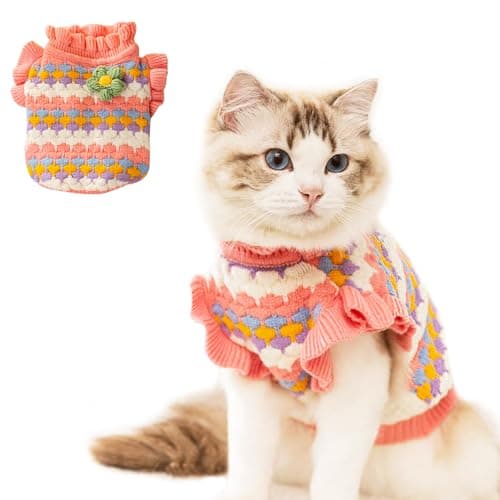 Best Cat Clothes #10 from Anelekor Anelekor Small Dog Sweater, Knitted Tulip Cat Sweater, Warm Thick Holiday Puppy Clothes for Small Dog Girl,Cold Weather Outfit for Kitten Chihuahua Yorkie Teacup Dachshund Pug (Pink, X-Small)