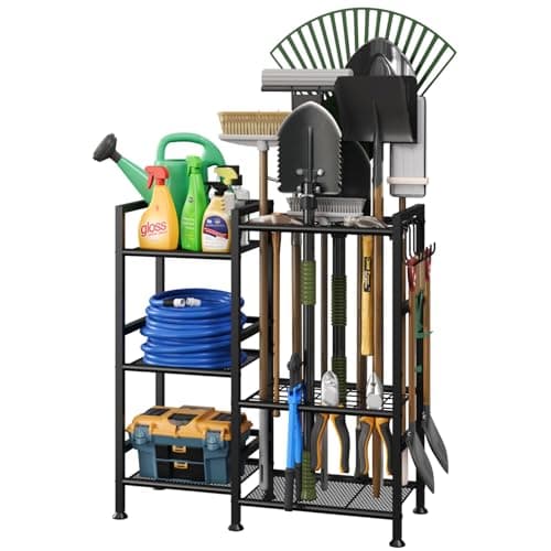 Best Garden Tool Organizers #6 from keomaisyto keomaisyto Garden Tool Organizer for Garage Organization, 3 Tier Yard Tool Storage Rack with 35 Long-Handled Tool Slots, Heavy Duty Garden Tool Holder with Large Hooks for Shed, Yard, Garage