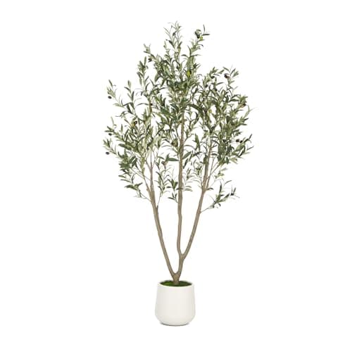 Best Artificial Plants #4 from VIVATREES VIVATREES Olive Trees Artificial Indoor, 6FT Tall Faux Olive Tree with White Tall Planter, Artificial Plants with Natural Wood Trunk and Lifelike Fruits for Home Office Decor