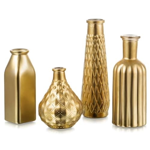Best Gold Home Decors #6 from Glasseam Glasseam Gold Vase for Flowers: Small Glass Vases for Living Room Kitchen Table Centerpieces, 4 Aesthetic Decorative Golden Modern Home Decor for Floral