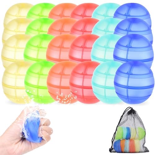 Best Reusable Water Balloons for Kids #4 from RURING Reusable Water Balloons for Kids, 24PCS Refillable Latex-Free Silicone Water Bomb with Mesh Bag, Summer Toys Beach toys Swimming Pool Party Supplies Bath Toy Outdoor Idea Gift for Kids