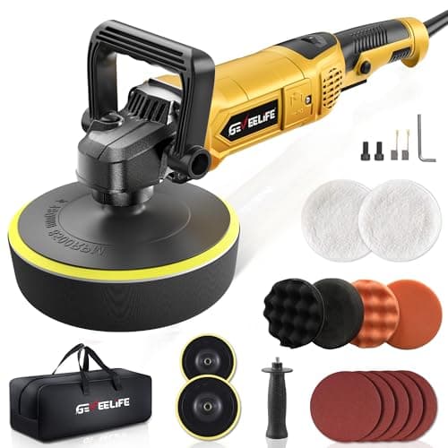 Best Buffer Polishers #10 from GEVEELIFE GEVEELIFE Buffer Polisher, 6 Inch/7 Inch 1600W Rotary Car Buffer Polisher Waxer, 7 Variable Speed 1000-3500 RPM, Detachable Handle for Car, Boat Sanding, Polishing, Waxing(Yellow)