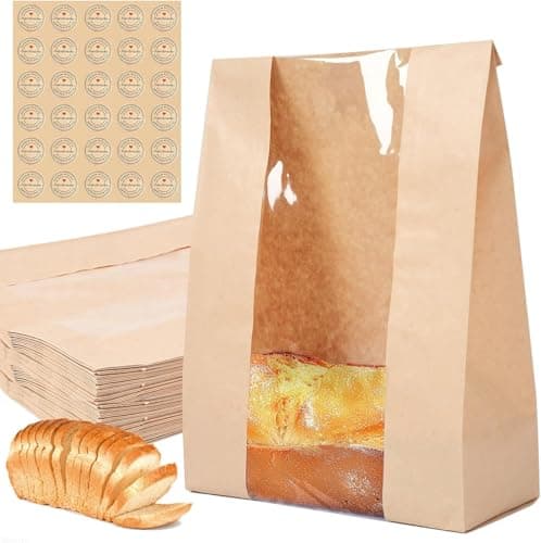 Best Bread Bags #1 from Fulgivate 30 pack bread paper bags with window, including 30 homemade bread storage label seal stickers (13.7x8.3x3.5 inches)