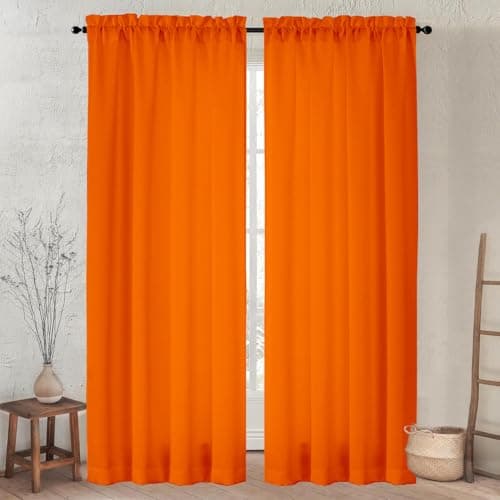 Best Orange Window Curtains #6 from GOLDLAWN 2 Panels Orange Curtains for Living Room Boho Solid Light Filtering Curtains for Bedroom Modern Bright Orange Window Treatment Set Rod Pocket Drapes Elegant Farmhouse Semi Sheer Curtains 52X84 Inches