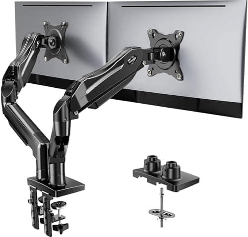 Best Computer Accessories #9 from HUANUO HUANUO Dual Monitor Stand, Fully Adjustable Monitor Desk Mount for 13–32″ Computer Screens, Full Motion VESA 75x75/100x100 with C-Clamp & Grommet Base, Each Arm Holds 4.4 to 19.8 lbs