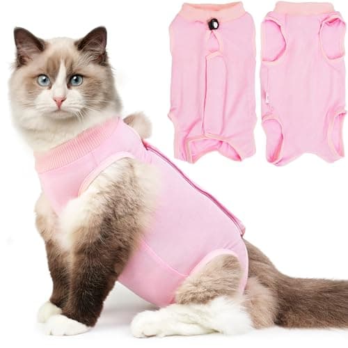 Best Cat Clothes #2 from Hpetppy Hpetppy Cat Recovery Suit for Spay Abdominal Wounds, Kitten Onesie Bodysuit for Cats After Surgery, Cat Surgery Recovery Suit Female Cone of Shame Alternative for Cats Anti Licking (Pink,M)